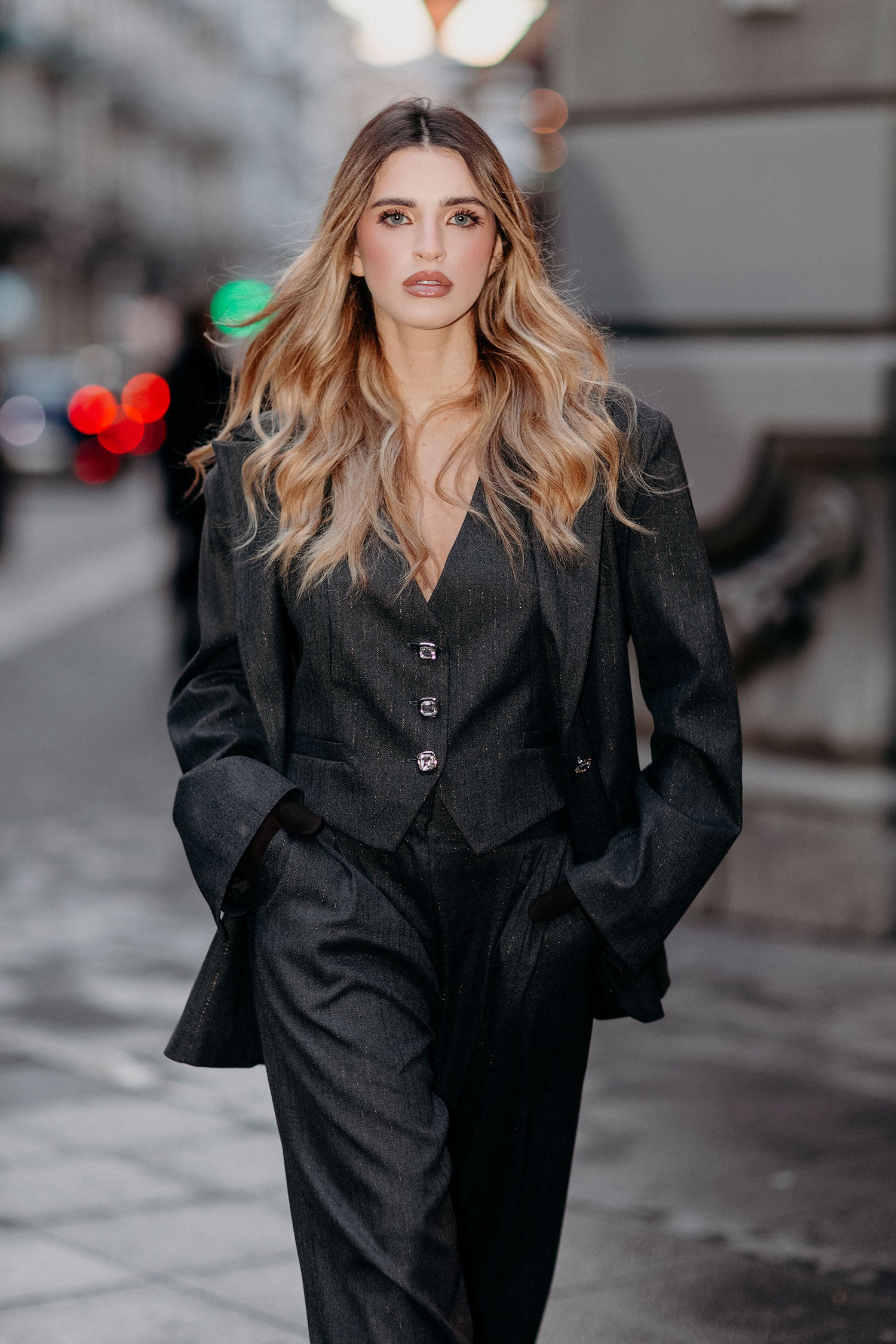 Gilet MARTINA Gessato Glitter Grey