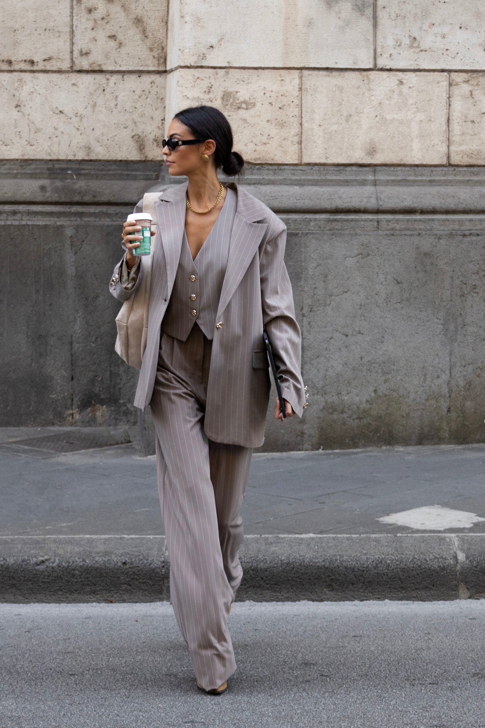 Pant LYSIANE Taupe Gessato
