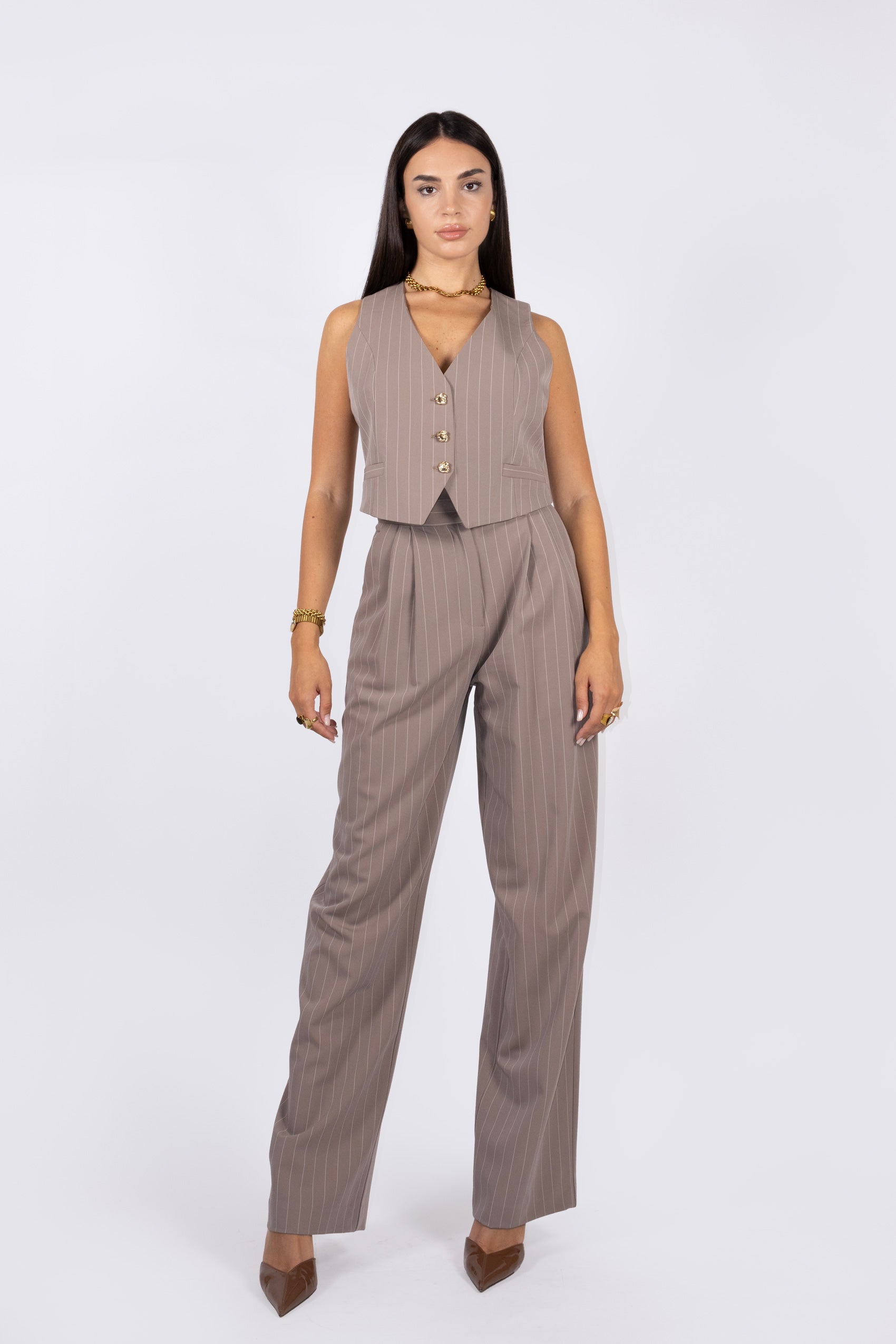 Pant LEONTINE Taupe Gessato