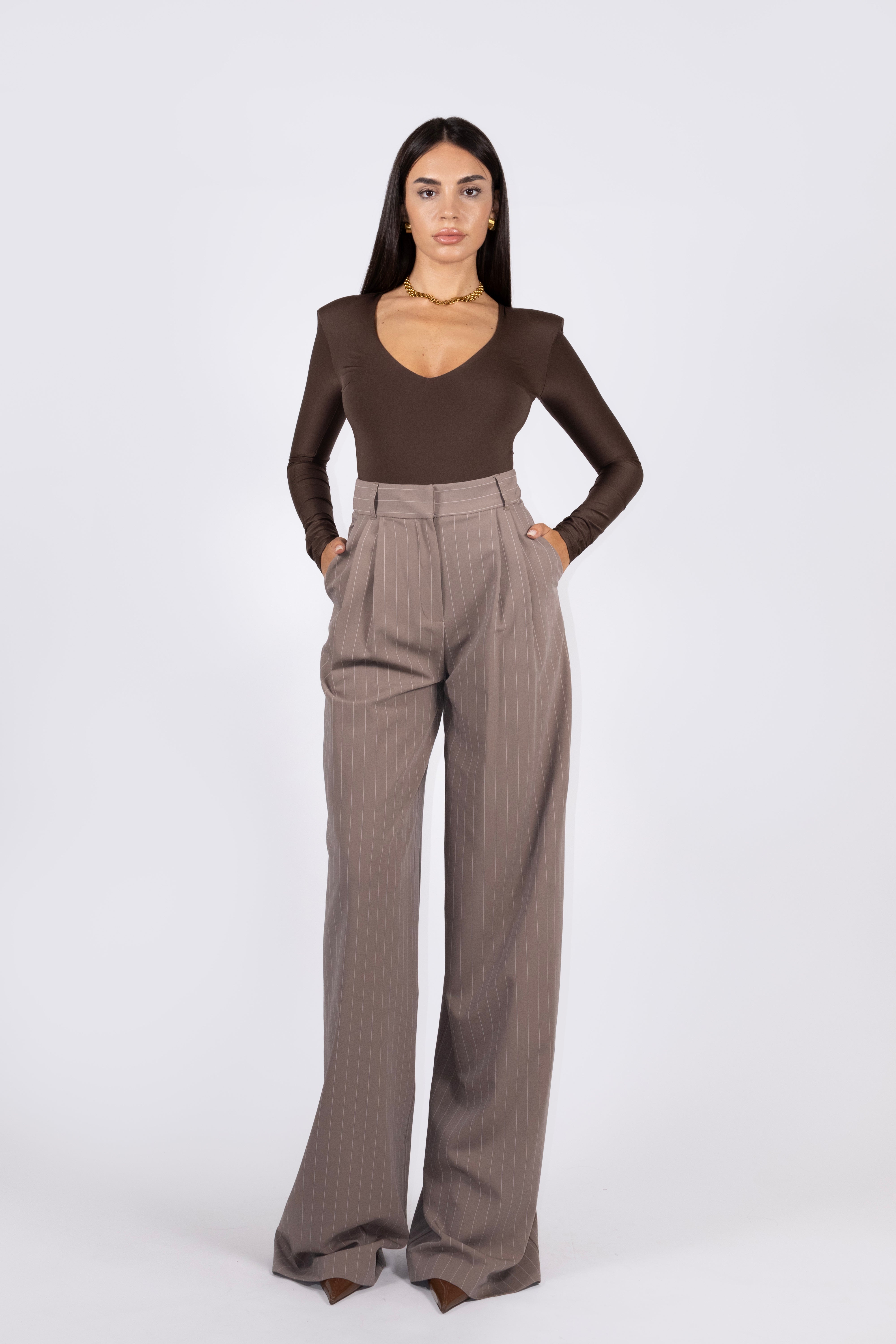 Pant LYSIANE Taupe Gessato