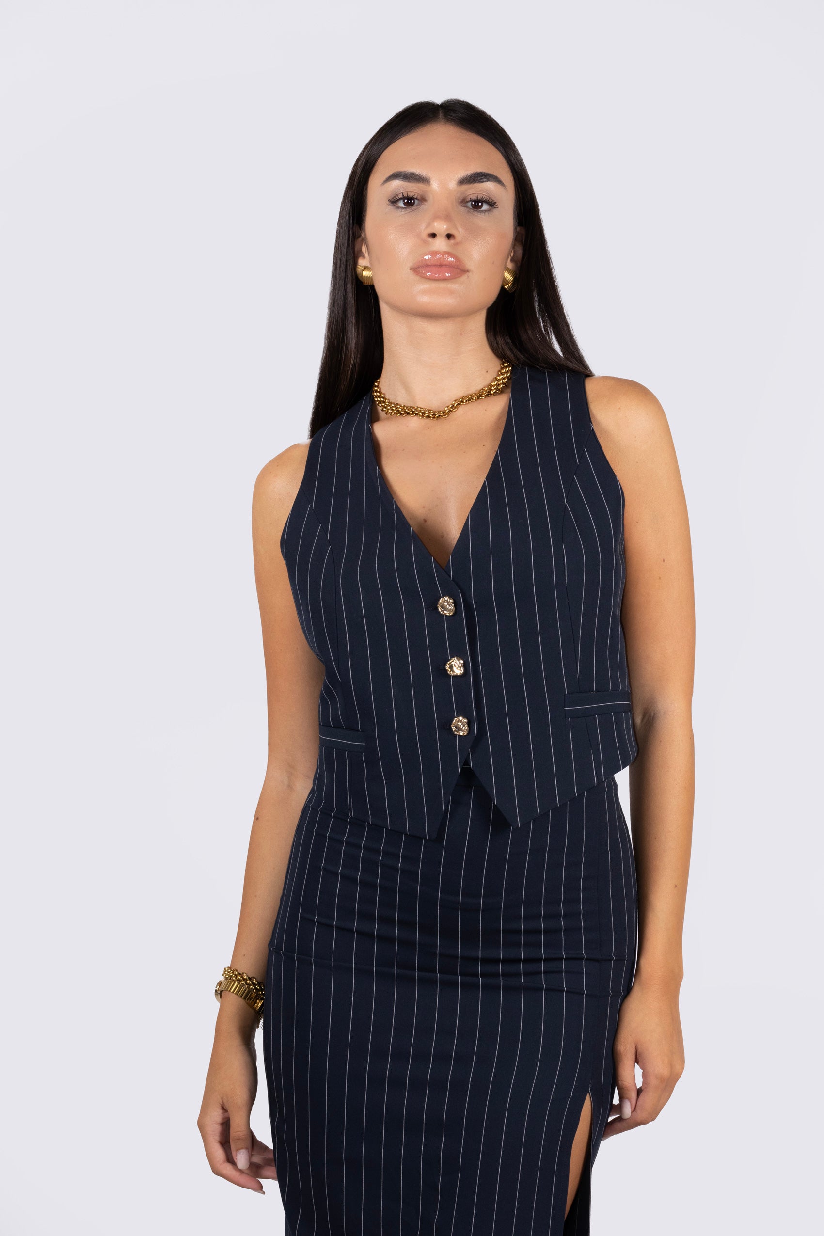 Gilet LISE Navy Gessato