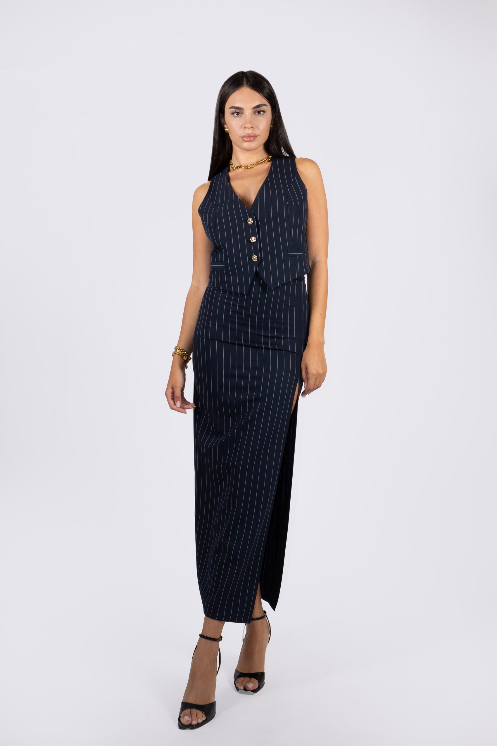 Longuette MONIA Navy Gessato